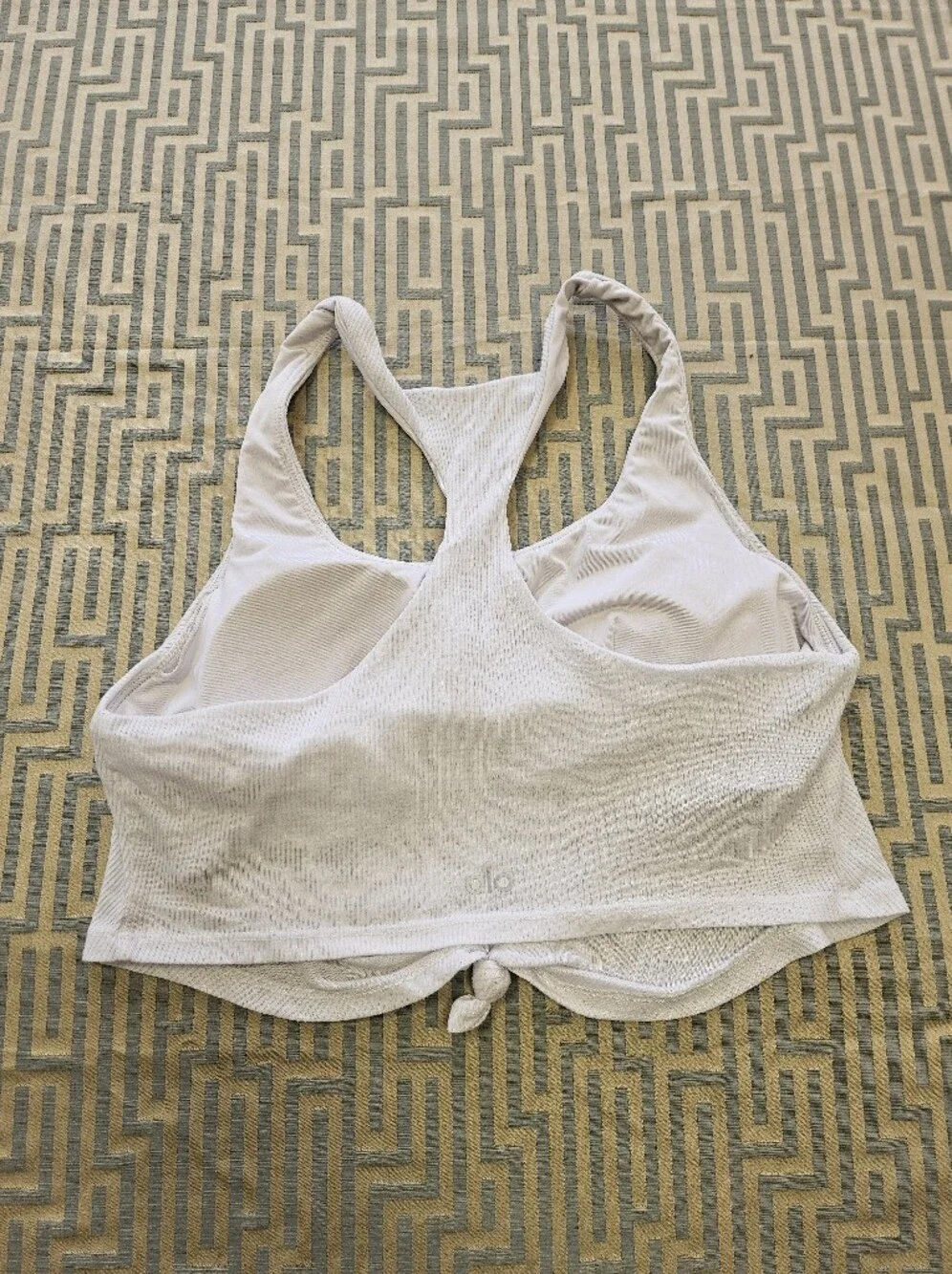 ALO Yoga White Ribbed Knot Front Sports Bra